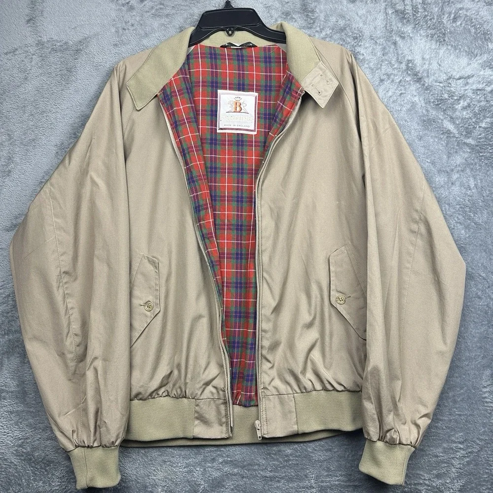 VTG Baracuta Four Climes Harrington Jacket Men's 44L Beige Cotton Tartan Plaid